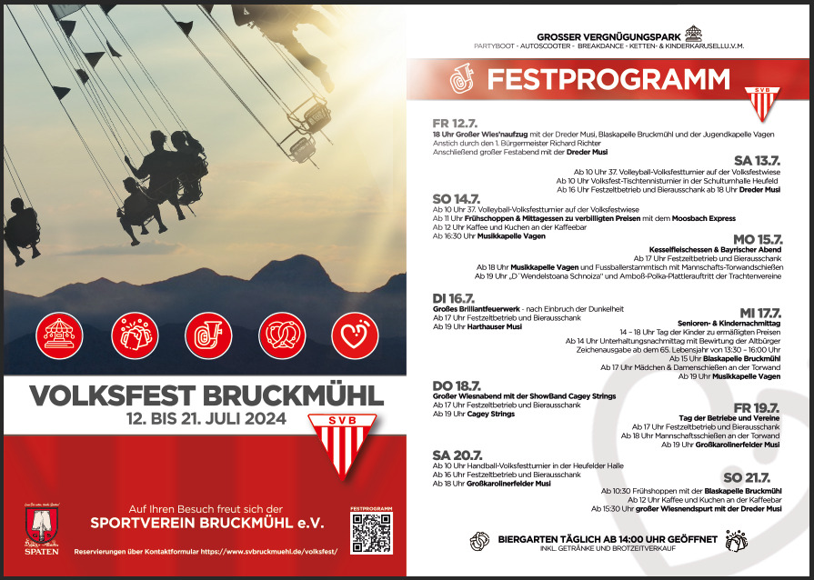 Volksfest SV Bruckmühl vom 12.07.-21.07.2024 – Festprogramm